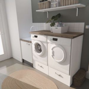 Ensemble meubles buanderie - emplacements pour lave-linge et sèche-linge surélevés + évier et meuble sous évier - B10