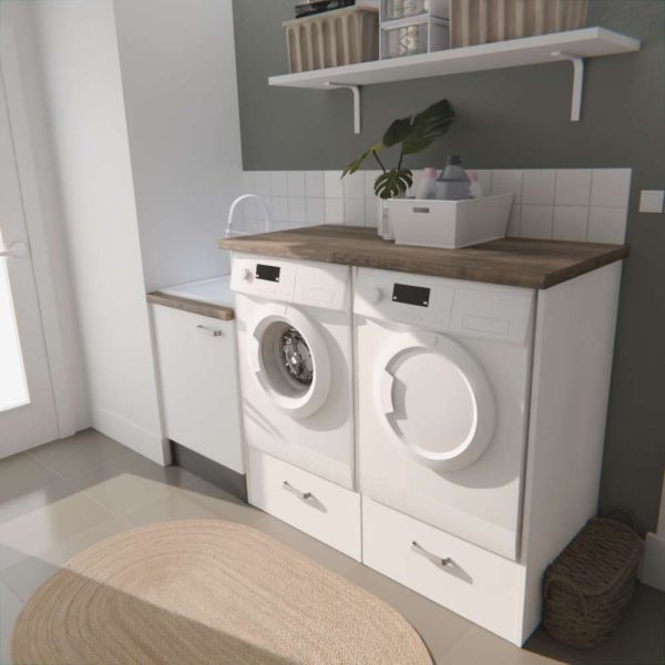 Ensemble meubles buanderie - emplacements pour lave-linge et sèche-linge surélevés + évier et meuble sous évier - B10