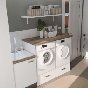 Ensemble meubles buanderie - emplacements pour lave-linge et sèche-linge surélevés + évier et meuble sous évier - B10