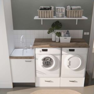 Ensemble meubles buanderie - emplacements pour lave-linge et sèche-linge surélevés + évier et meuble sous évier - B10