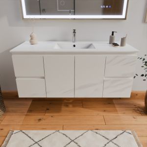 Meuble salle de bain RAPHA 120 cm coloris blanc - plan simple vasque centrée en céramique blanche