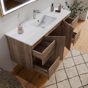 Meuble salle de bain RAPHA  coloris bois 120 cm vasque centrée + miroir led Duetto