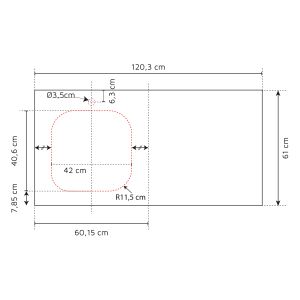 Plan de travail percé réversible en HPL pour cuisine d'extérieur - 120 x 61 cm