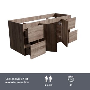 Meuble salle de bain RAPHA 120 cm vasque centrée - caisson livré en kit coloris bois