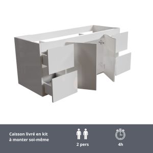 Meuble salle de bain RAPHA 120 cm vasque centrée - caisson livré en kit coloris blanc