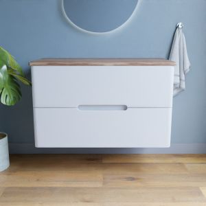 Meuble salle de bain pour vasque à poser KLASS 100 cm - Blanc et Bois