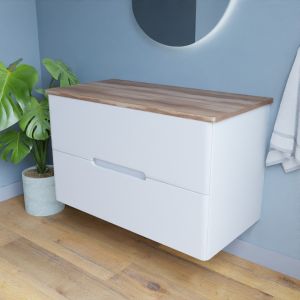 Meuble salle de bain pour vasque à poser KLASS 100 cm - Blanc et Bois