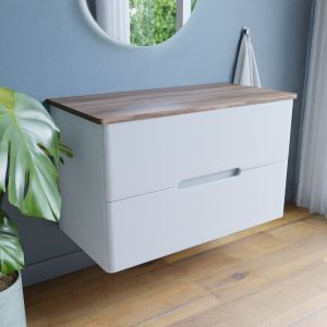 Meuble salle de bain pour vasque à poser KLASS 100 cm - Blanc et Bois