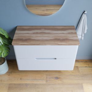 Meuble salle de bain pour vasque à poser KLASS 100 cm - Blanc et Bois