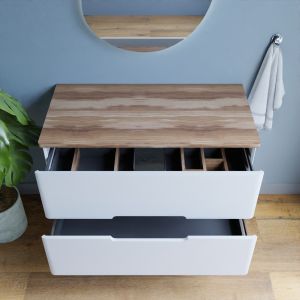 Meuble salle de bain pour vasque à poser KLASS 100 cm - Blanc et Bois