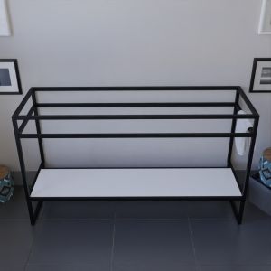 Meuble salle de bain noir avec étagère blanche sans plan vasque STRUCTURA 140 cm