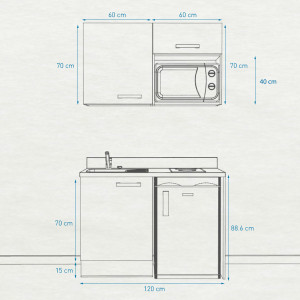 Kitchenette K07 - 120cm avec emplacement frigo top et micro-ondes