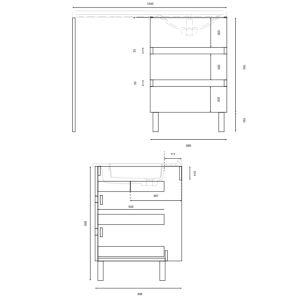 Dimensions meuble spécial lave-linge KORA avec plan vasque déportée 124 cm x 65 cm