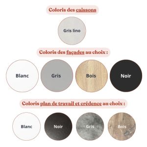 Kitchenette K01L-PT - 120 cm - plan stratifié, évier inox, électroménager inclus Coloris des façades et plan de travail au choix