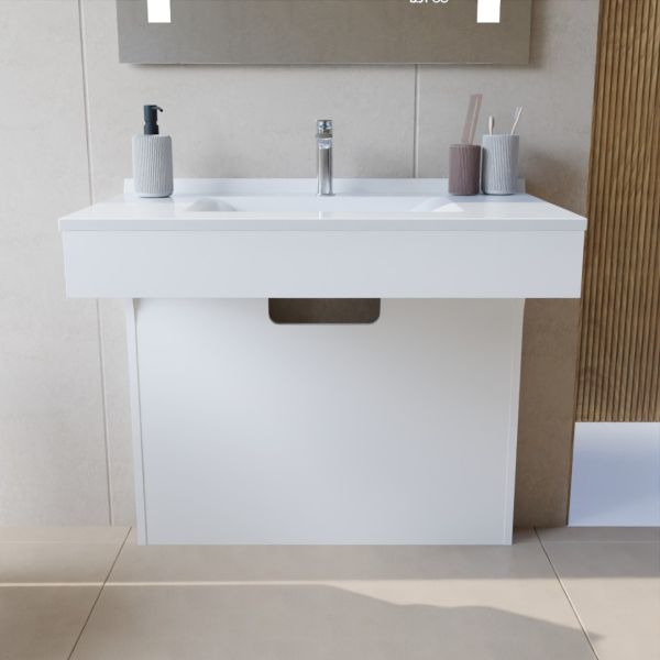 Meuble simple vasque PMR EPURE 90 cm - Blanc brillant