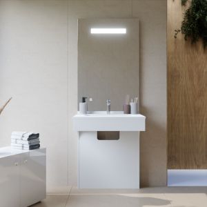 Meuble vasque PMR EPURE 70 cm avec miroir led Elégance ht105 - Blanc brillant