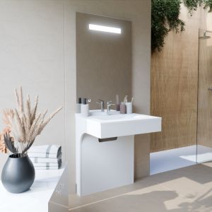 Meuble vasque PMR EPURE 70 cm avec miroir led Elégance ht105 - Blanc brillant