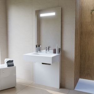 Meuble vasque PMR EPURE 70 cm avec miroir led Elégance ht105 - Blanc brillant