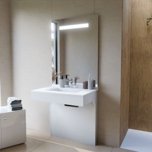 Meuble vasque PMR EPURE 80 cm avec miroir led Elégance ht105 - Blanc brillant