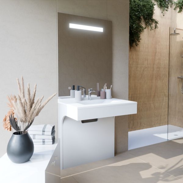 Meuble vasque PMR EPURE 80 cm avec miroir led Elégance ht105 - Blanc brillant