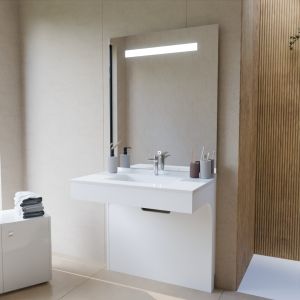 Meuble vasque PMR EPURE 90 cm avec miroir led Eleg Plus ht105 - Blanc brillant