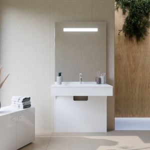 Meuble vasque PMR EPURE 90 cm avec miroir led Eleg Plus ht105 - Blanc brillant