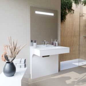 Meuble vasque PMR EPURE 90 cm avec miroir led Eleg Plus ht105 - Blanc brillant