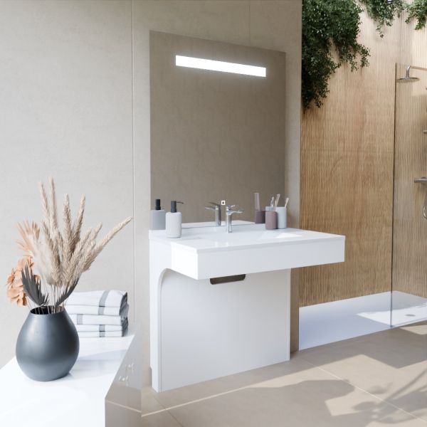 Meuble vasque PMR EPURE 90 cm avec miroir led Eleg Plus ht105 - Blanc brillant