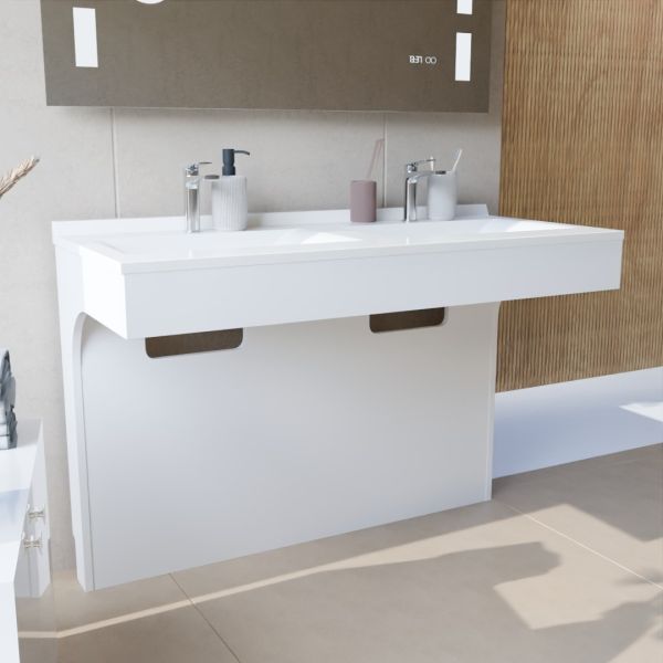 Meuble double vasque PMR EPURE 120 cm - Blanc brillant