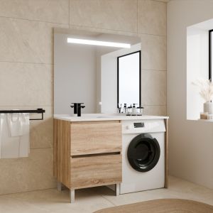 Meuble lave-linge IDEA, plan vasque déportée + Miroir Elégance h105 Meuble lave-linge IDEA, plan vasque déportée + Miroir Elégance h105