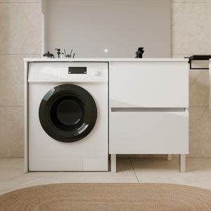 Meuble pour lave-linge IDEA, plan vasque déportée 124 cm x 65 cm Meuble pour lave-linge IDEA, plan vasque déportée à droite 124 cm x 65 cm - Coloris Blanc
