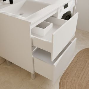 Meuble pour lave-linge IDEA, plan vasque déportée à gauche 124 cm x 65 cm - Coloris Blanc