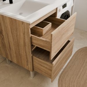 Meuble pour lave-linge IDEA, plan vasque déportée à gauche 124 cm x 65 cm - Coloris Bois