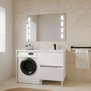 Meuble lave-linge IDEA, plan vasque déportée + Miroir Prestige