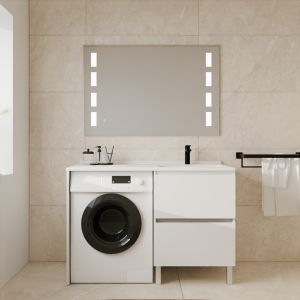 Meuble lave-linge IDEA, plan vasque déportée + Miroir Prestige