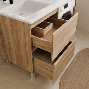 Meuble lave-linge IDEA, plan vasque déportée + Miroir Prestige