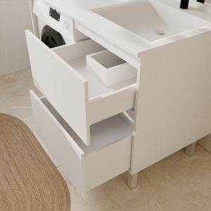 Meuble lave-linge IDEA, plan vasque déportée + Miroir Prestige