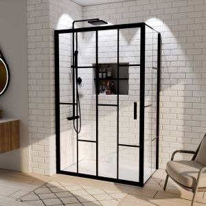 Paroi de douche d'angle effet verrière ATELIA avec porte coulissante 120 cm x 80 cm Paroi de douche d'angle effet verrière ATELIA avec porte coulissante 120 cm x 80 cm