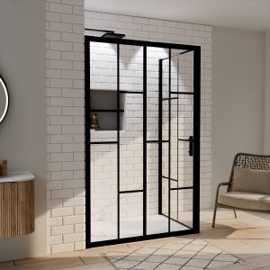 Paroi de douche d'angle effet verrière ATELIA avec porte coulissante 120 cm x 90 cm Paroi de douche d'angle effet verrière ATELIA avec porte coulissante 120 cm x 90 cm