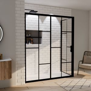 Paroi de douche d'angle effet verrière ATELIA avec porte coulissante 160 cm x 80 cm Paroi de douche d'angle effet verrière ATELIA avec porte coulissante 160 cm x 80 cm