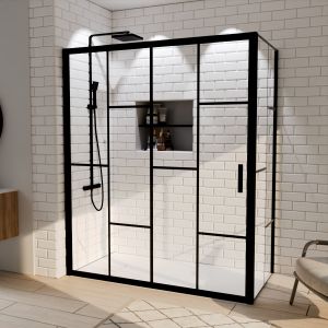 Paroi de douche d'angle effet verrière ATELIA avec porte coulissante 160 cm x 80 cm Paroi de douche d'angle effet verrière ATELIA avec porte coulissante 160 cm x 80 cm