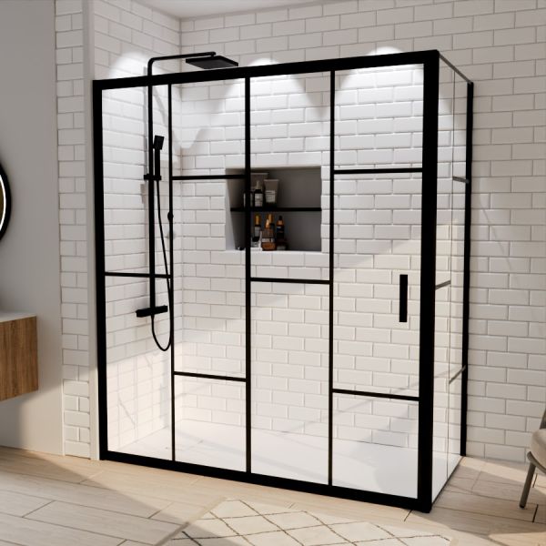 Paroi de douche d'angle effet verrière ATELIA avec porte coulissante 170 cm x 80 cm