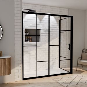 Paroi de douche d'angle effet verrière ATELIA avec porte coulissante 170 cm x 80 cm Paroi de douche d'angle effet verrière ATELIA avec porte coulissante 170 cm x 80 cm