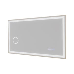 Miroir LED cadre doré CARA 120 cm x 70 cm - antibuée, horloge et loupe