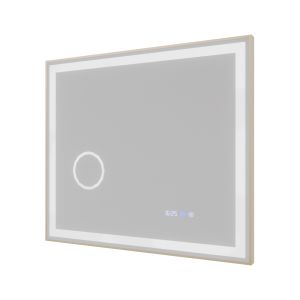 Miroir LED cadre doré CARA 80 cm x 70 cm - antibuée, horloge et loupe