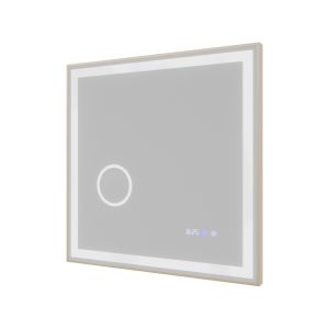 Miroir LED cadre doré CARA 70 cm x 70 cm - antibuée, horloge et loupe