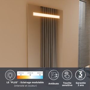 Miroir lumineux ELEG PLUS 80x105 cm - LED réglable, antibuée, interrupteur sensitif