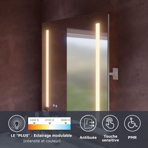 Miroir lumineux inclinable ROTA PLUS 70x80 cm - antibuée, éclairage LED réglable 