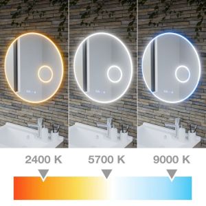 Miroir rond RONDI PLUS 80 cm - Eclairage LED réglable, antibuée, horloge et loupe