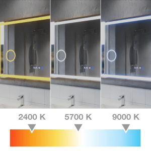 Miroir LED cadre doré CARA 120 cm x 70 cm - antibuée, horloge et loupe